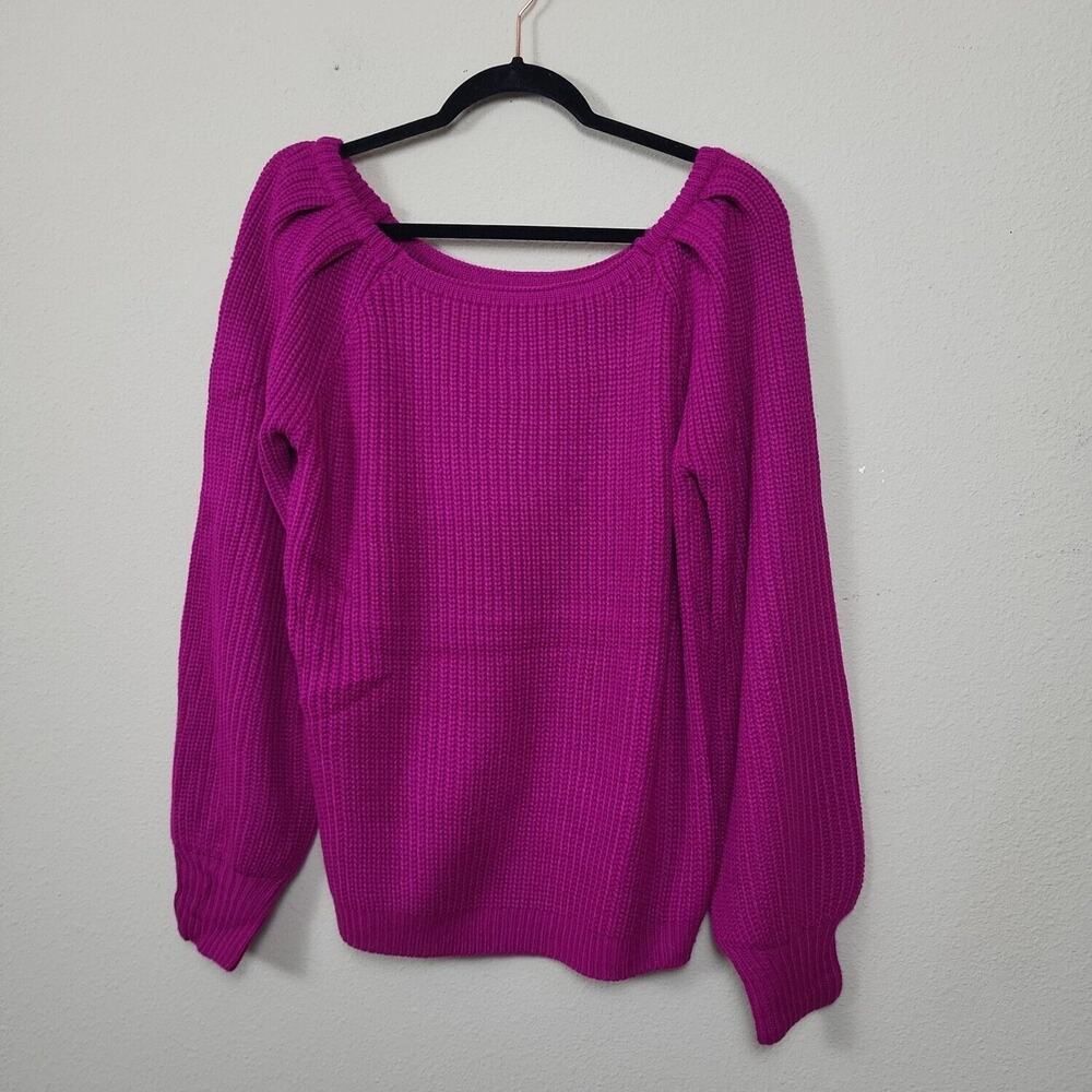 Main Strip Womens‎ Purple Round Neck Cable Knit Pullover Sweater Size Large